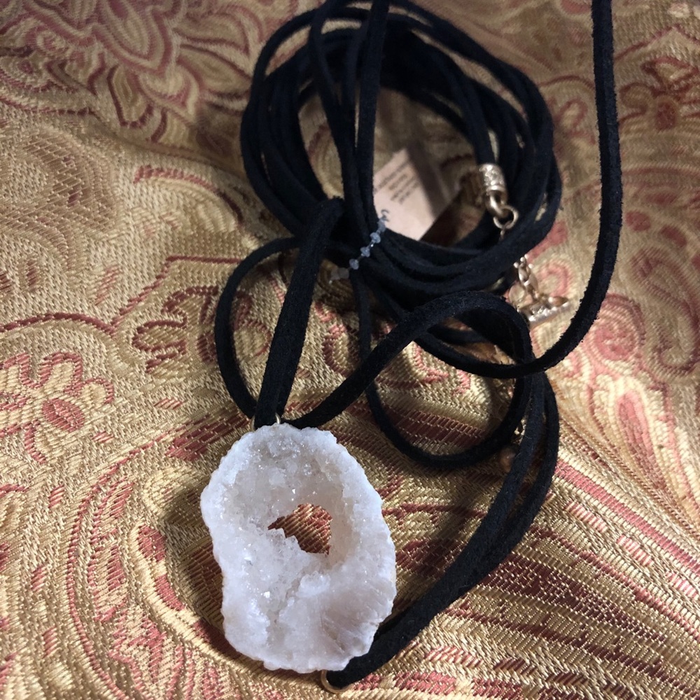 White Geode Leather Necklace